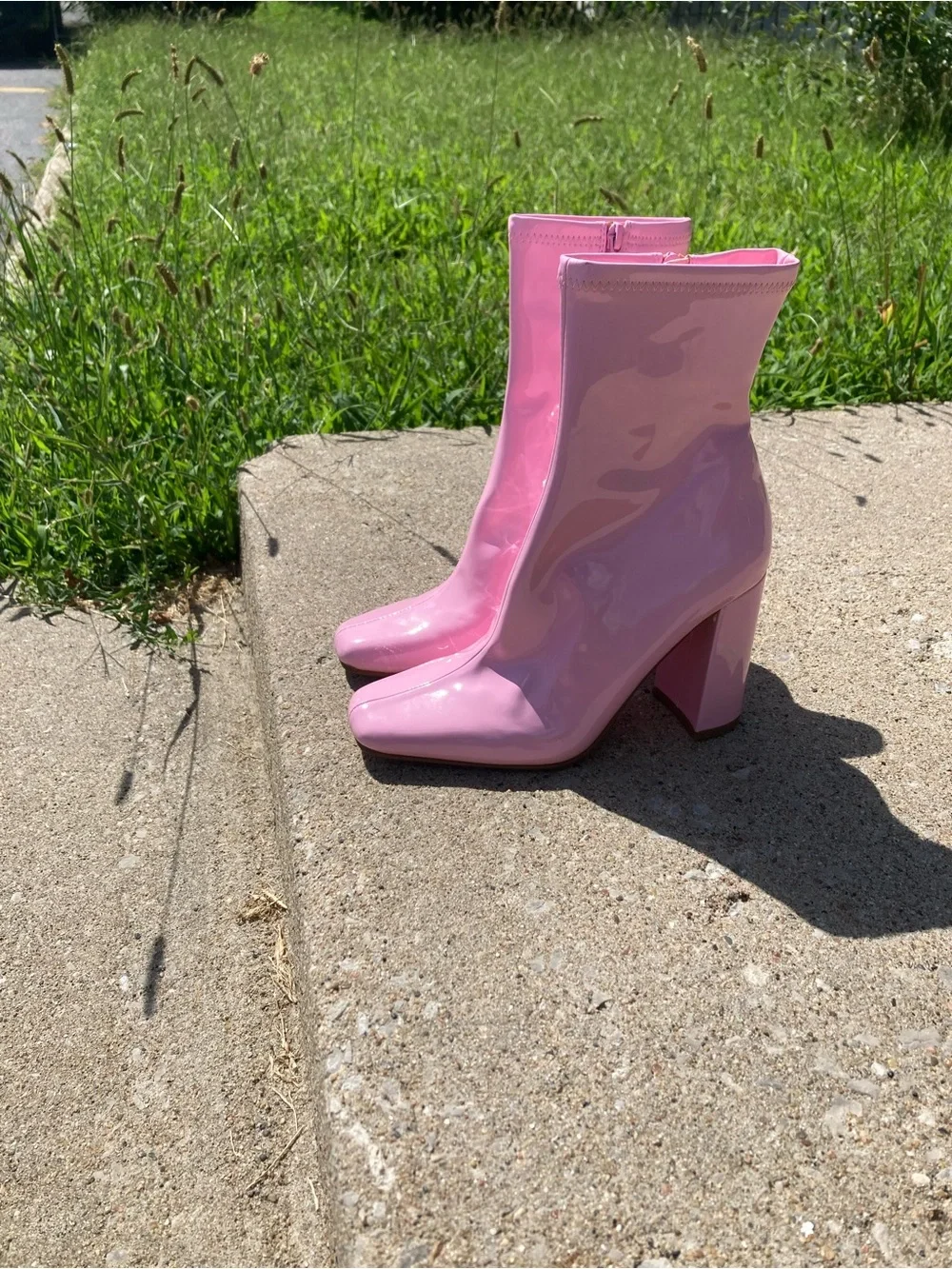 Steve Madden Pink Patent Block Heel Ankle Boots